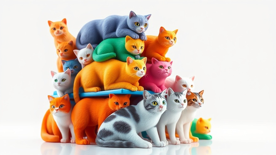 Vibrant 3D cats illustrating artificial intelligence for beginners with colorful detail.