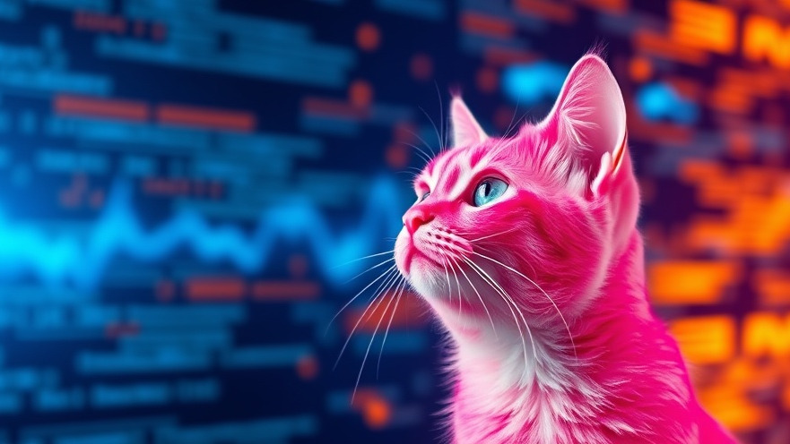 A vibrant pink cat gazes curiously as dynamic algorithmic patterns illustrate machine learning fundamentals.