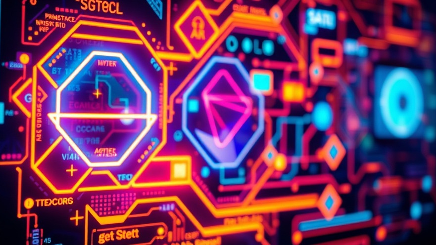 Vibrant digital interface showcasing AI in business with colorful light patterns.
