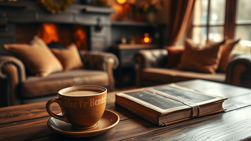 Cozy brown room scene with cocoa and book, reflecting Houston community news warmth.