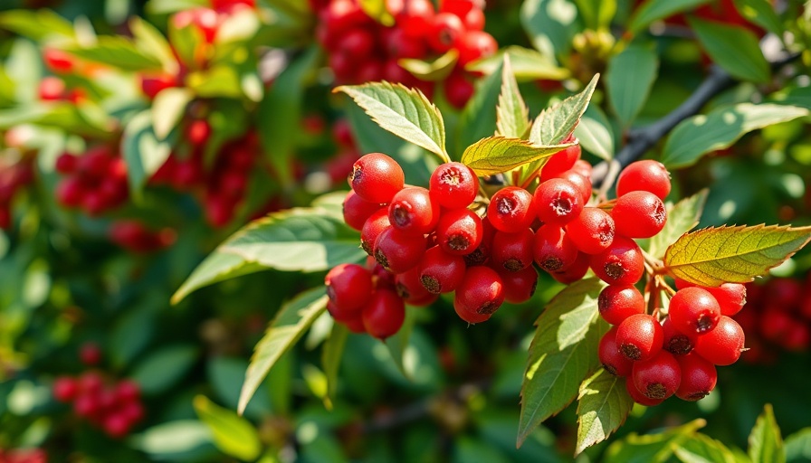 Vibrant red berries on branch, showcasing botanical tyrosinase inhibitors.