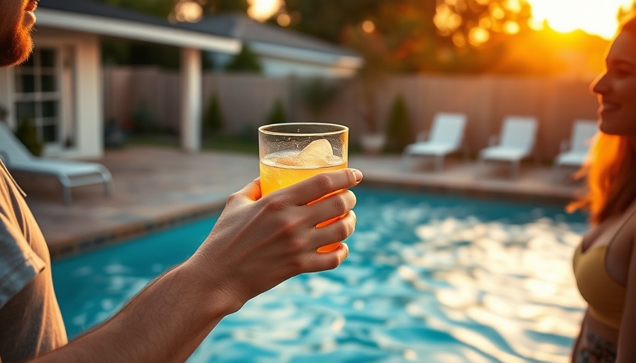 Weekend celebrations by a swimming pool with family connections and sunset.