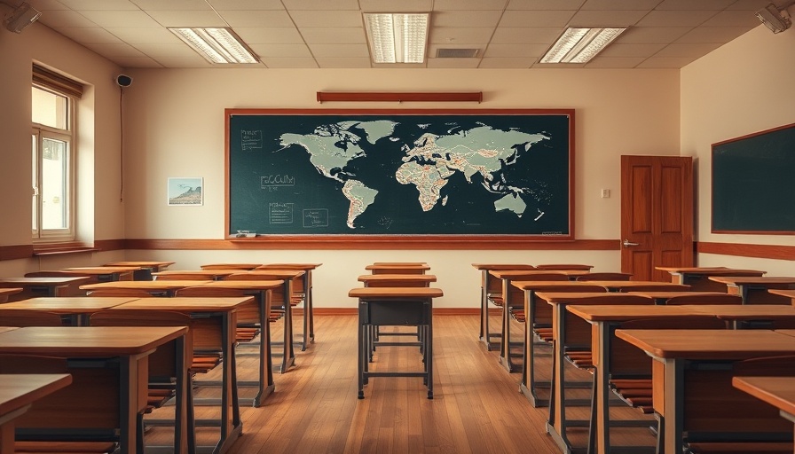 Empty classroom with desks and chalkboard: Public Education Future in Texas