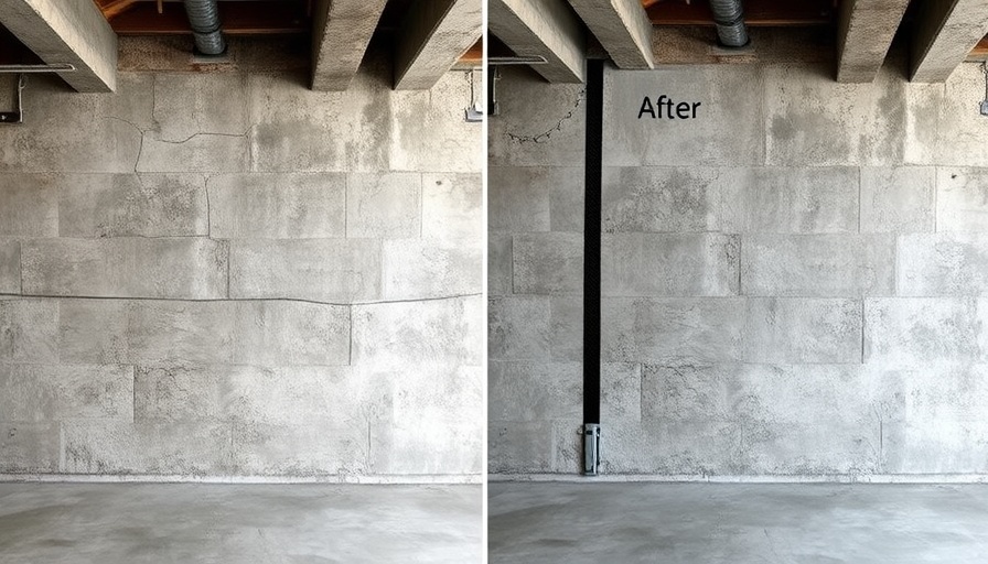 Before and after carbon fiber basement wall repair comparison.