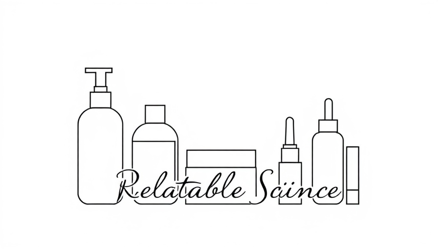Elegant line art of skincare products with 'Relatable Science' text.