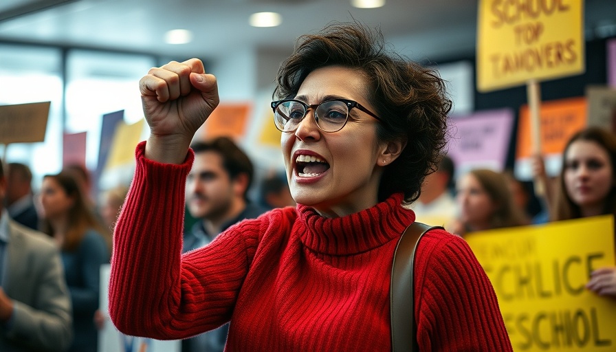 Protestor at Texas school district takeover meeting raising fist.