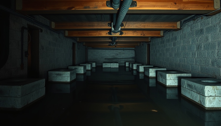 Wet crawl space with standing water and exposed wiring, causes of water in crawl spaces.