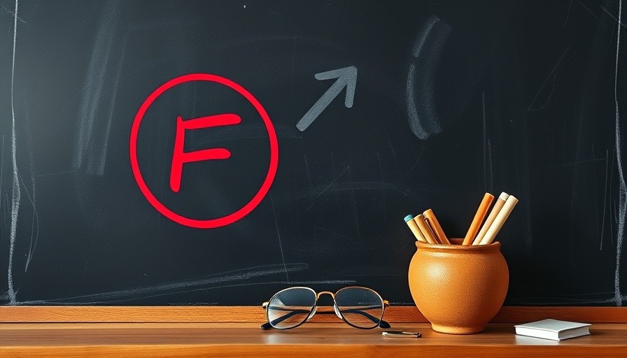 Austin's F schools impact visualized with F grade on chalkboard.