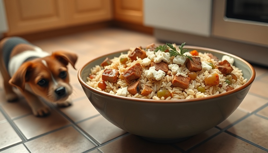 Friday Faves: Delicious rice and veggie bowl with a curious dog nearby.