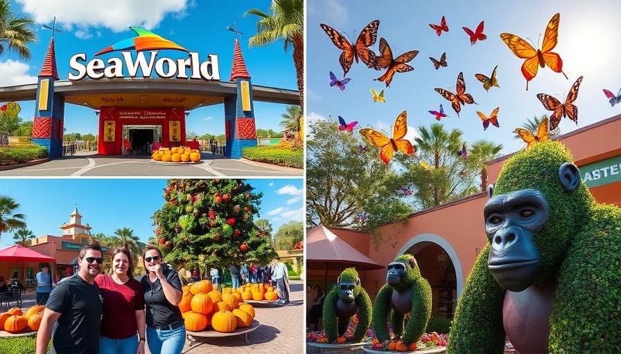 San Antonio fall activities illustration showcasing SeaWorld Howl-O-Scream and festive scenes.