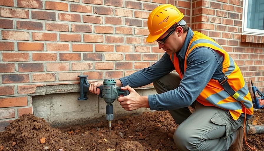 Home foundation repair in Virginia, worker using a drill.