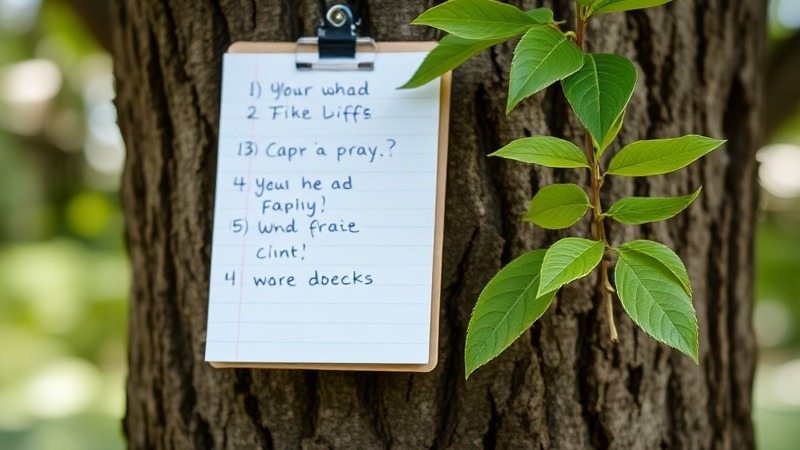 Tree with a notepad displaying important notes for inspiration.