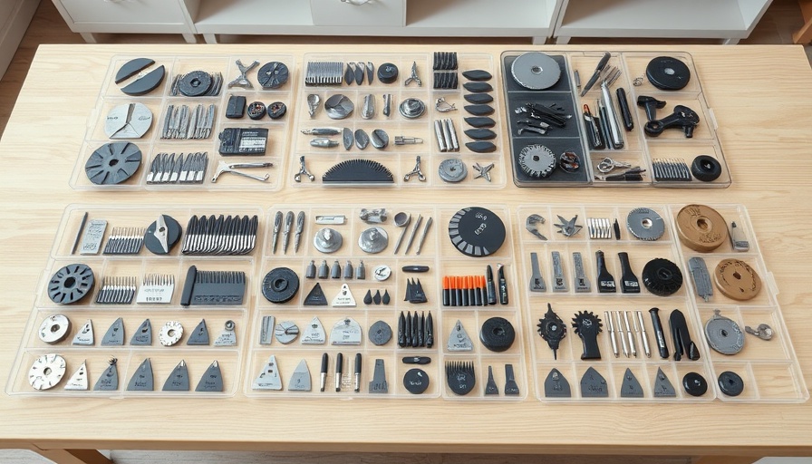 Wide selection of the best oscillating tool blades displayed on a wooden surface.