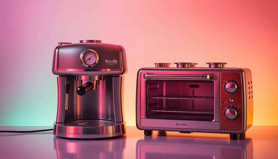 Retro Breville appliances with vibrant gradient backdrop during Prime Day deals.