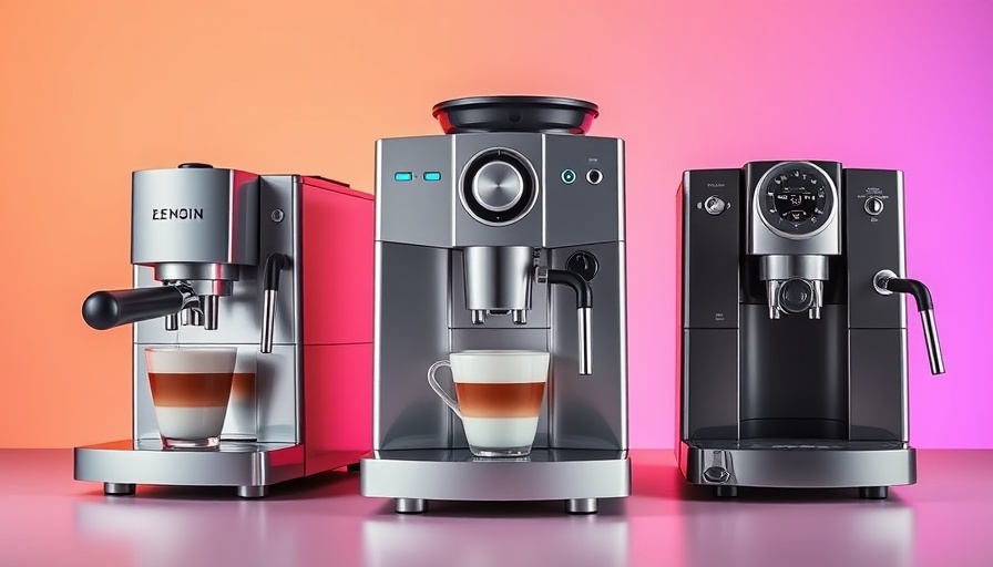 Stylish espresso machines against peach and purple backdrop for Prime Day deals.