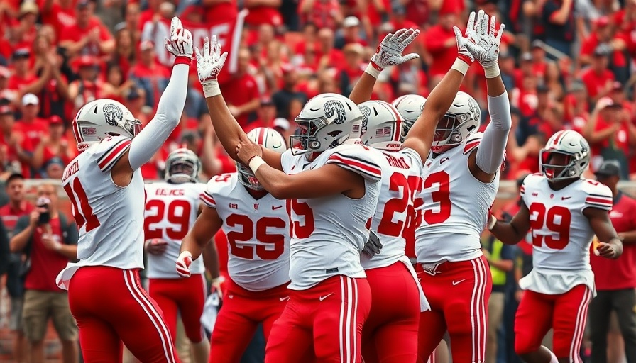Ohio State Buckeyes players celebrating with cheering fans.