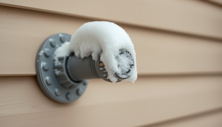Snow-covered hose spigot for winterizing on house siding.