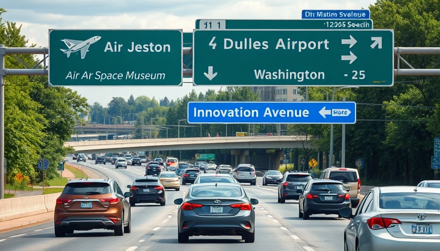 Busy highway with signs for Washington and surrounding areas