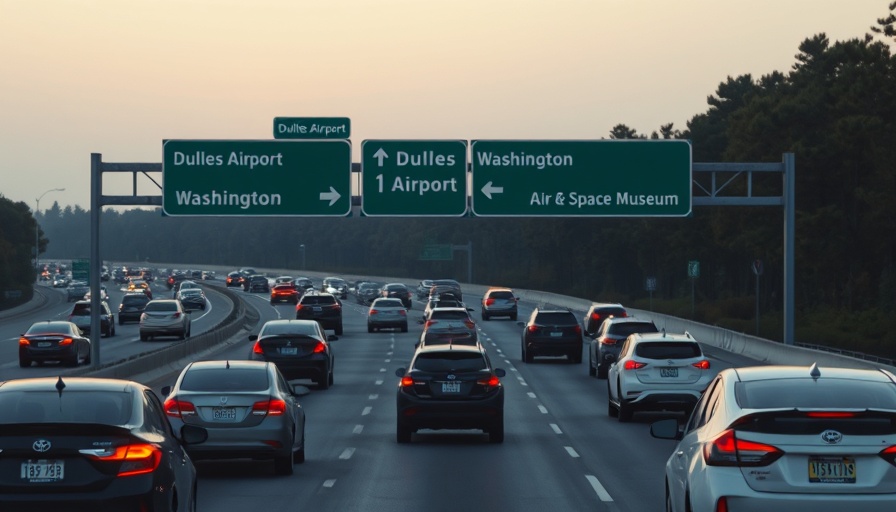 U-Turns on the Highway: Busy road with directional signs for Dulles Airport.