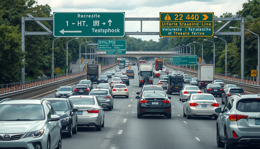 U-turn on the highway with directional signs and vehicles in motion.