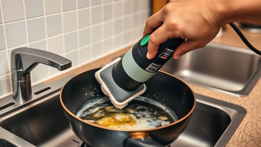 Best power scrubber for deep cleaning greasy pan in a kitchen sink.