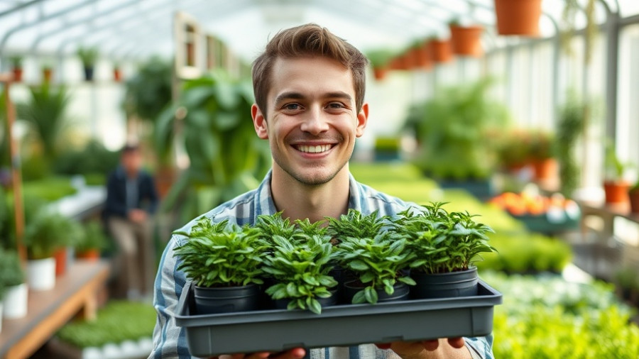 Smiling person in greenhouse with new plants for 2026.