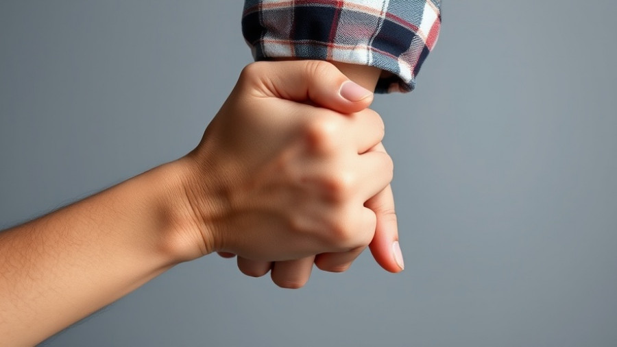 Trembling hand being steadied, illustrating potential Parkinson’s symptoms.