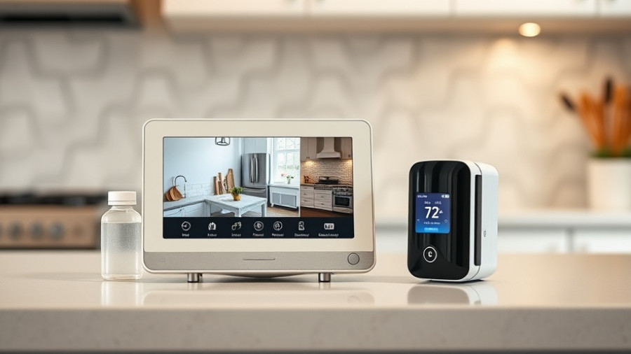 Modern home security system with smart display and hub.