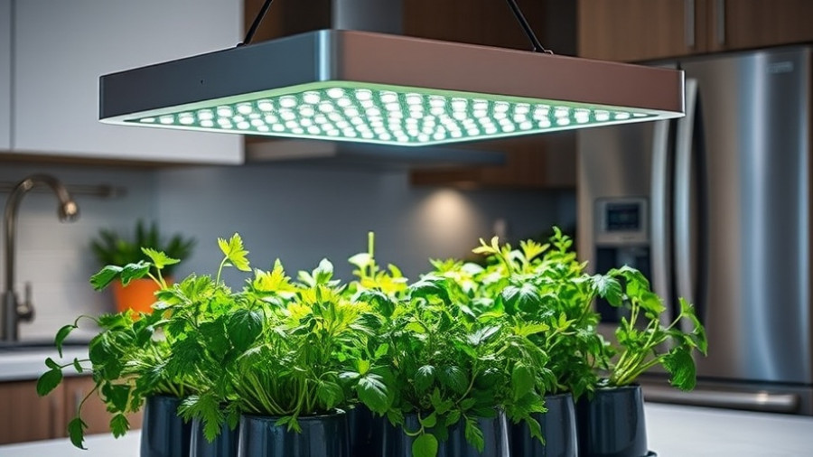 Modern kitchen with herbs under the best grow lights 2025.