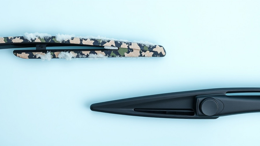 Winterized wiper blades with design on blue geometric background.