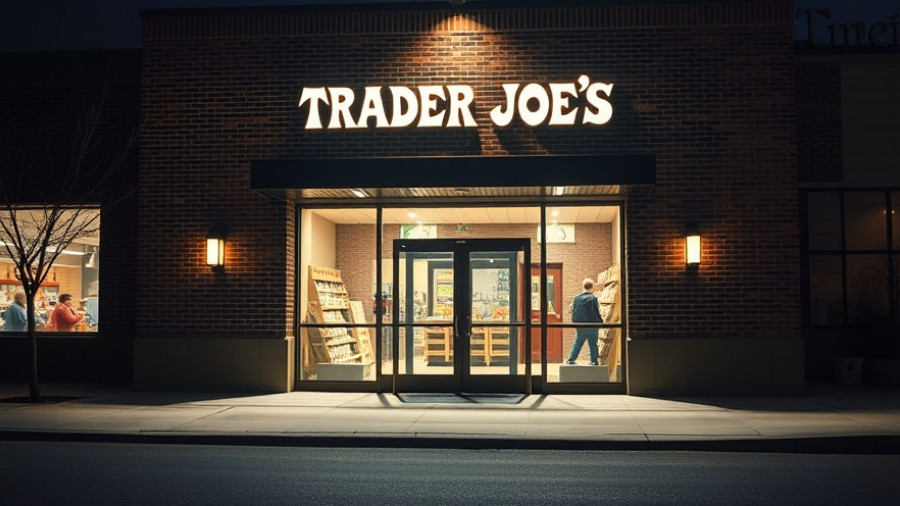 Trader Joe's storefront lit up at night, Smucker Trader Joe’s Uncrustables lawsuit.