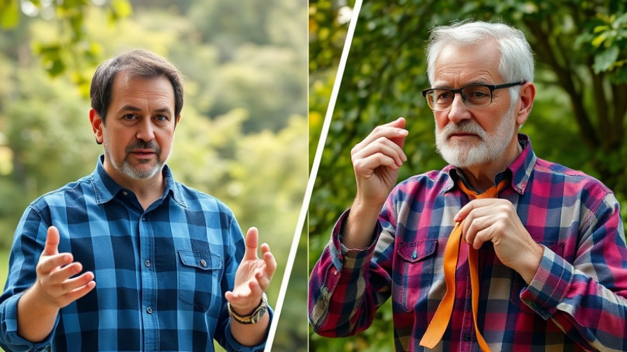 Two men; one explaining, another demonstrating zip tie reuse outdoors.