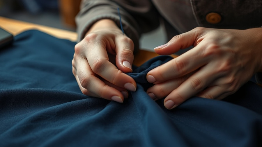 Close-up of expert hands sewing, highlighting Tod’s sustainability in luxury fashion.