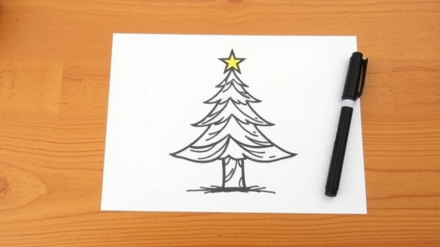 DIY Window Clings: Christmas tree drawing with marker on paper.