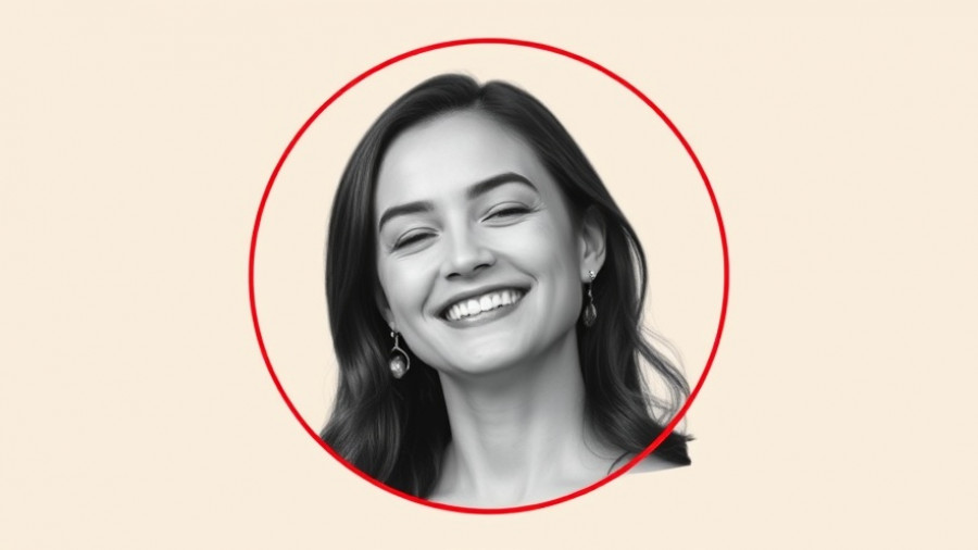 Professional portrait of woman in luxury marketing graphic.