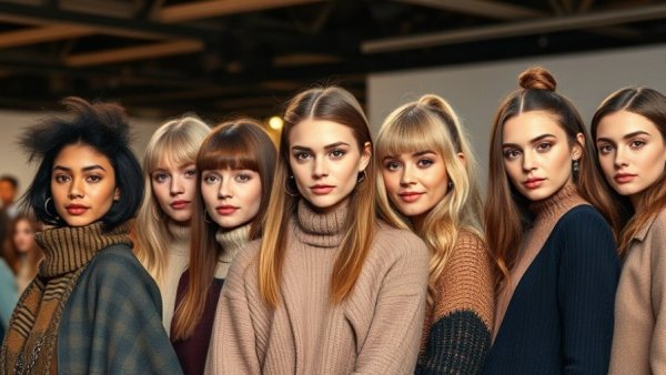 Trendy winter hairstyles for winter hair trends 2025, vibrant fashion scene.