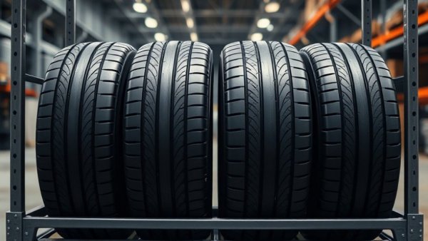 Close-up of four black tires in a rack, featuring Toyo Tire Recall.