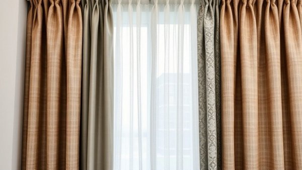 Various elegant thermal curtains showcasing textures and patterns indoors.