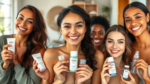 Collage of women showcasing best OSEA products, smiling.