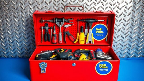 Open steel toolbox under $50 filled with tools, Bob Vila tested badge.