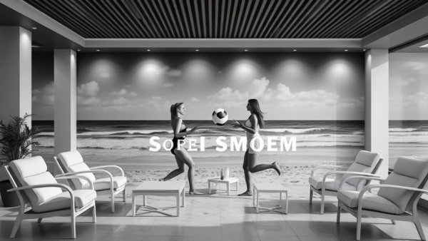 Oceanfront Wellness and Beauty Spa lounge with vintage ocean mural.