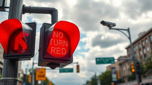Vivid traffic light with 'No Turn on Red' sign, Red Light Laws Explained.