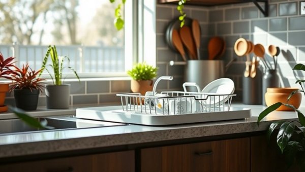 Sleek modern countertop dishwasher in a stylish kitchen for best use.