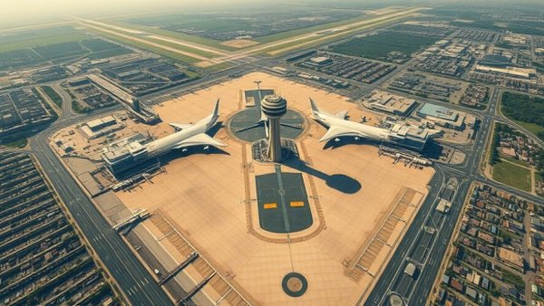 Aerial view of a city airport, ideal for learning to fly insights.