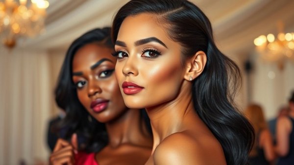 Stylish hair dyed to match skin tone, elegant event setting.