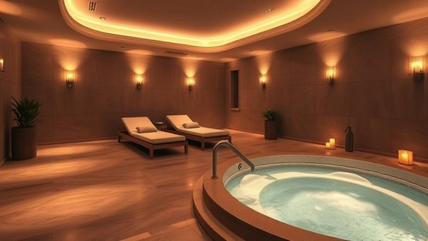 Luxurious spa at The Peninsula Spa & Wellness Center New York with ambient lighting.
