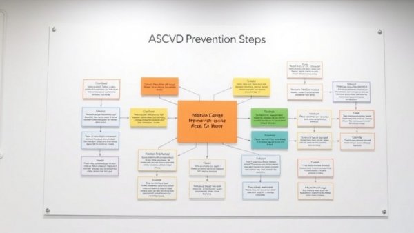 Infographic of clinical ASCVD prevention flowchart with vibrant colors, text boxes.