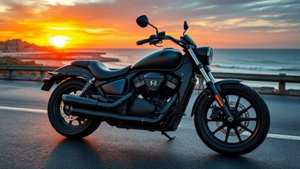 Sleek 2026 Honda Shadow 780 on coastal road at sunset
