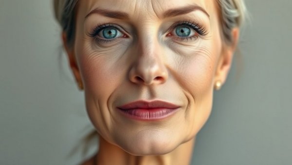 Close-up of mature woman showcasing smooth skin.