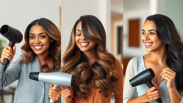 Diverse women styling hair with best hair dryers collage.